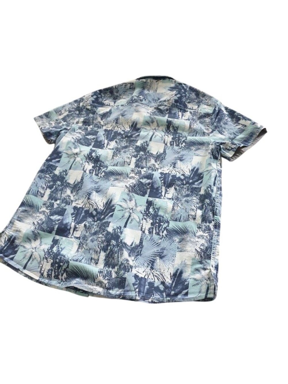 Kenneth Cole Men Hawaiian Print Button Up Shirt Short Sleeve Casual Blue Size M - Picture 12 of 13